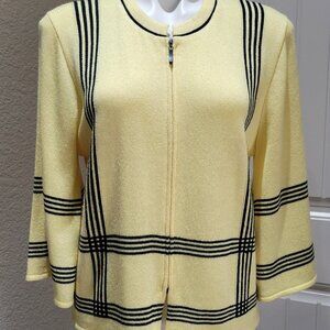 San Remo Laura Knits MED Cardigan Sweater Zip Flared Sleeves Yellow Black Stripe